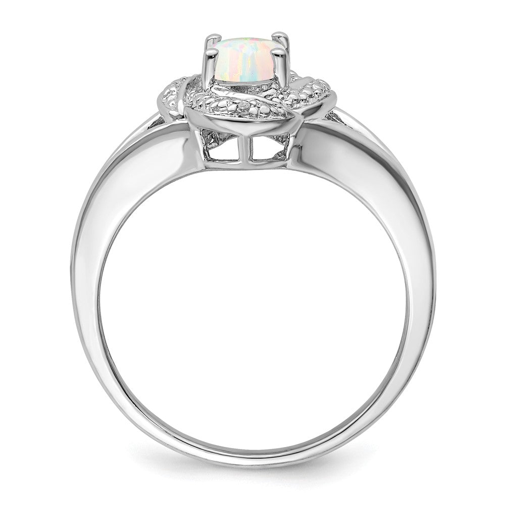 Sterling Silver Rhodium-Plated Diam. & Created Opal Ring
