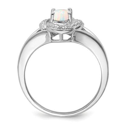 Sterling Silver Rhodium-Plated Diam. & Created Opal Ring