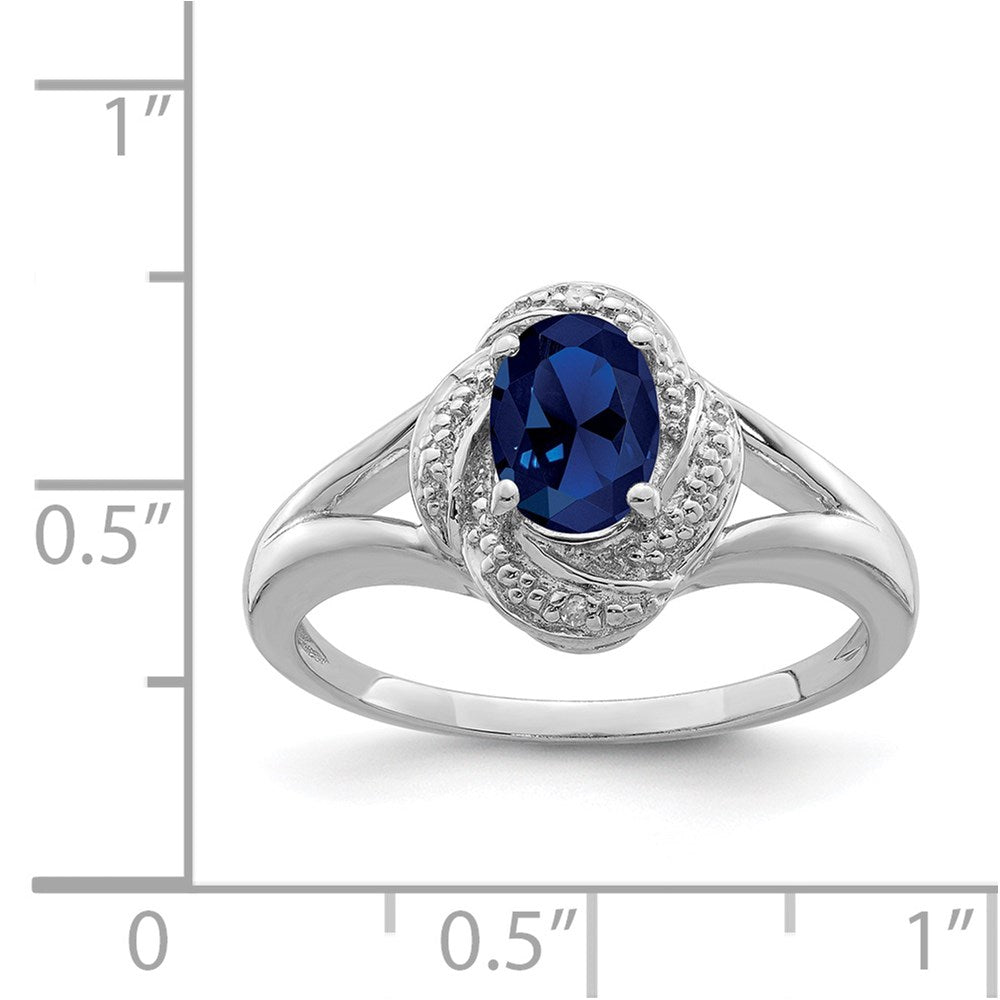 Sterling Silver Rhodium-Plated Diam. & Created Sapphire Ring
