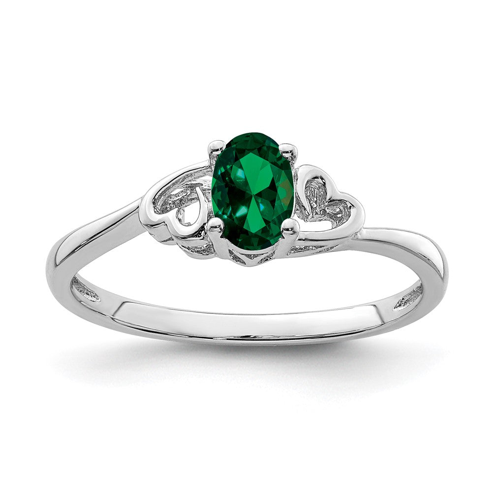 Sterling Silver Rhodium-Plated Created Emerald Ring