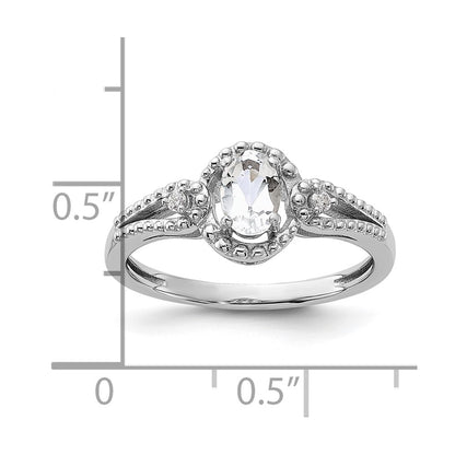 Sterling Silver Rhodium-Plated White Topaz & Diam. Ring