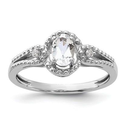 Sterling Silver Rhodium-Plated White Topaz & Diam. Ring