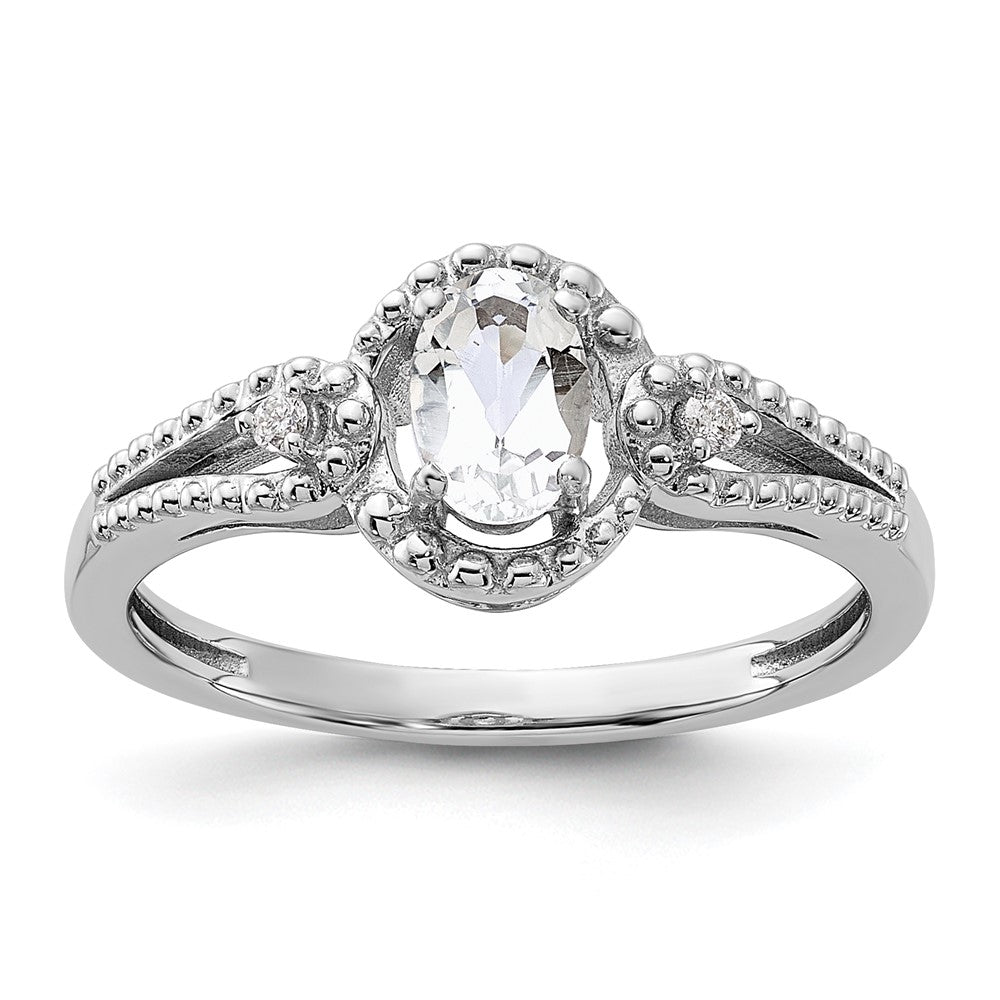 Sterling Silver Rhodium-Plated White Topaz & Diam. Ring