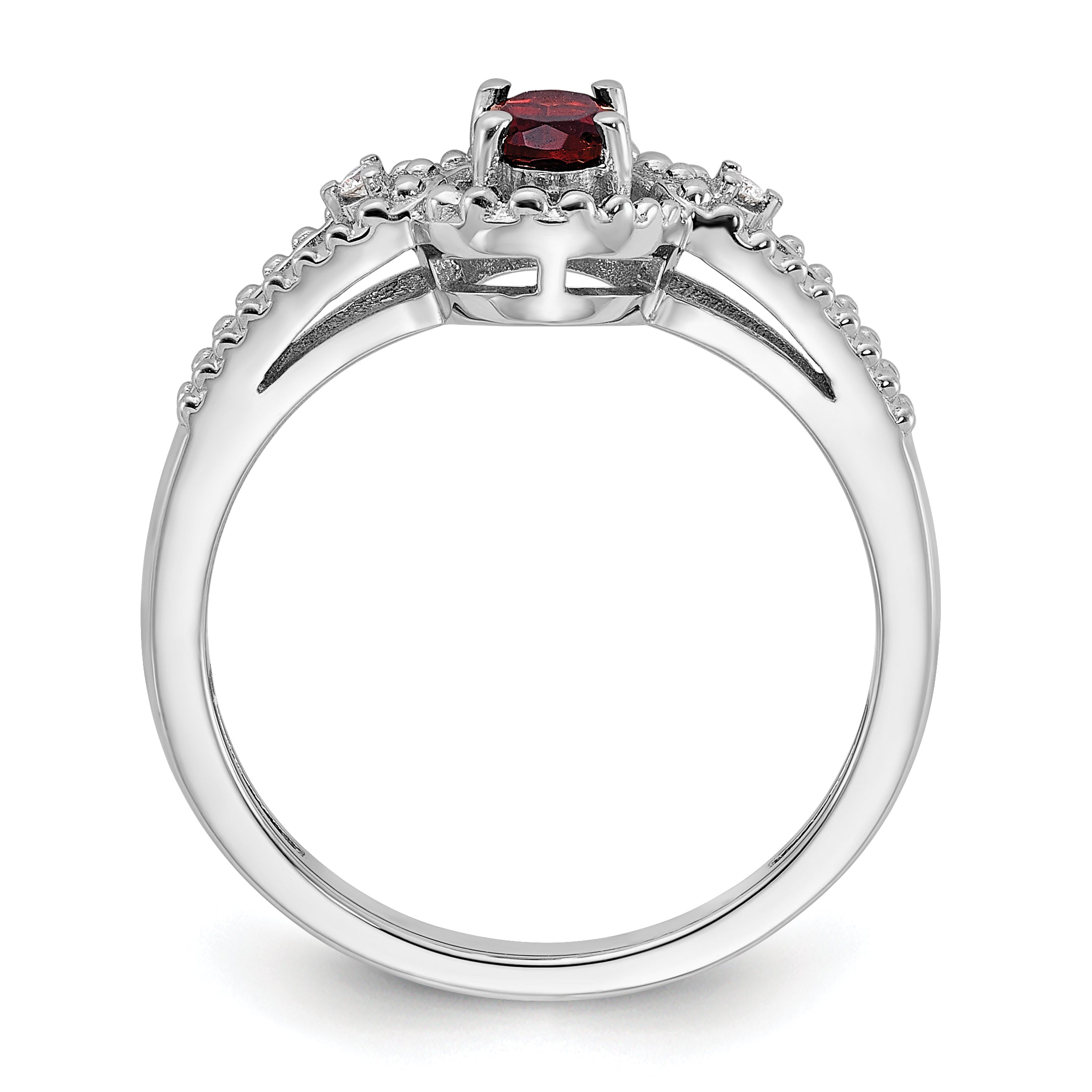 Sterling Silver Rhodium-Plated Garnet & Diam. Ring