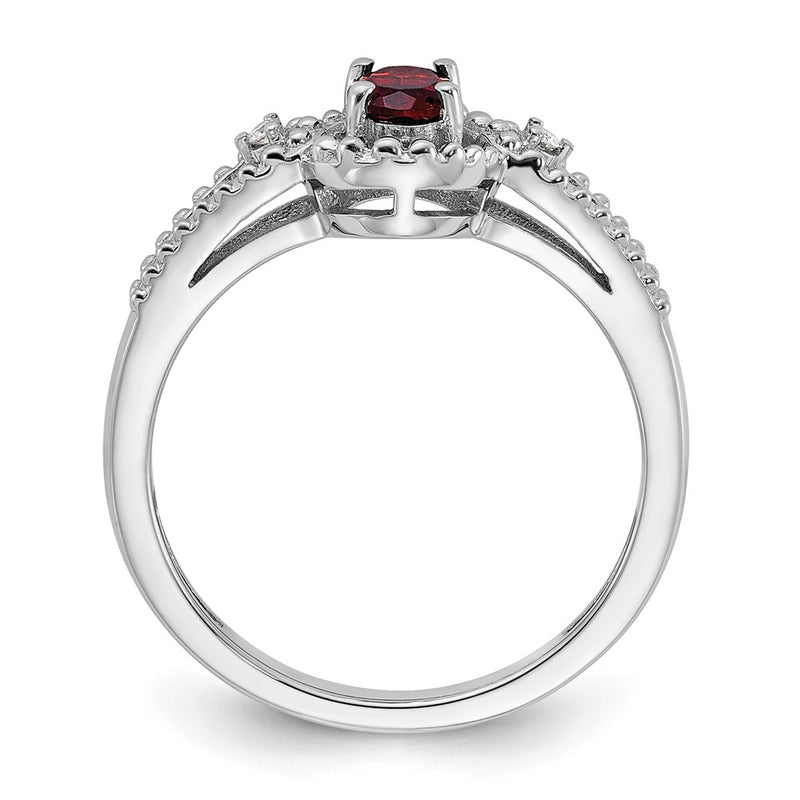 Sterling Silver Rhodium-Plated Garnet & Diam. Ring