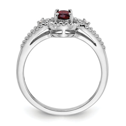 Sterling Silver Rhodium-Plated Garnet & Diam. Ring