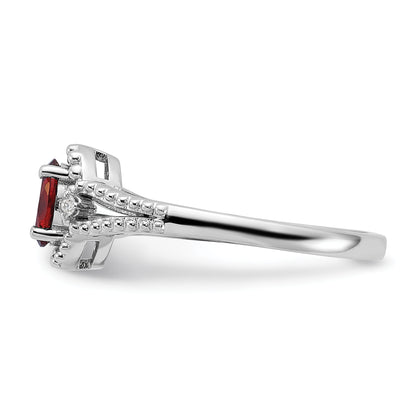 Sterling Silver Rhodium-Plated Garnet & Diam. Ring