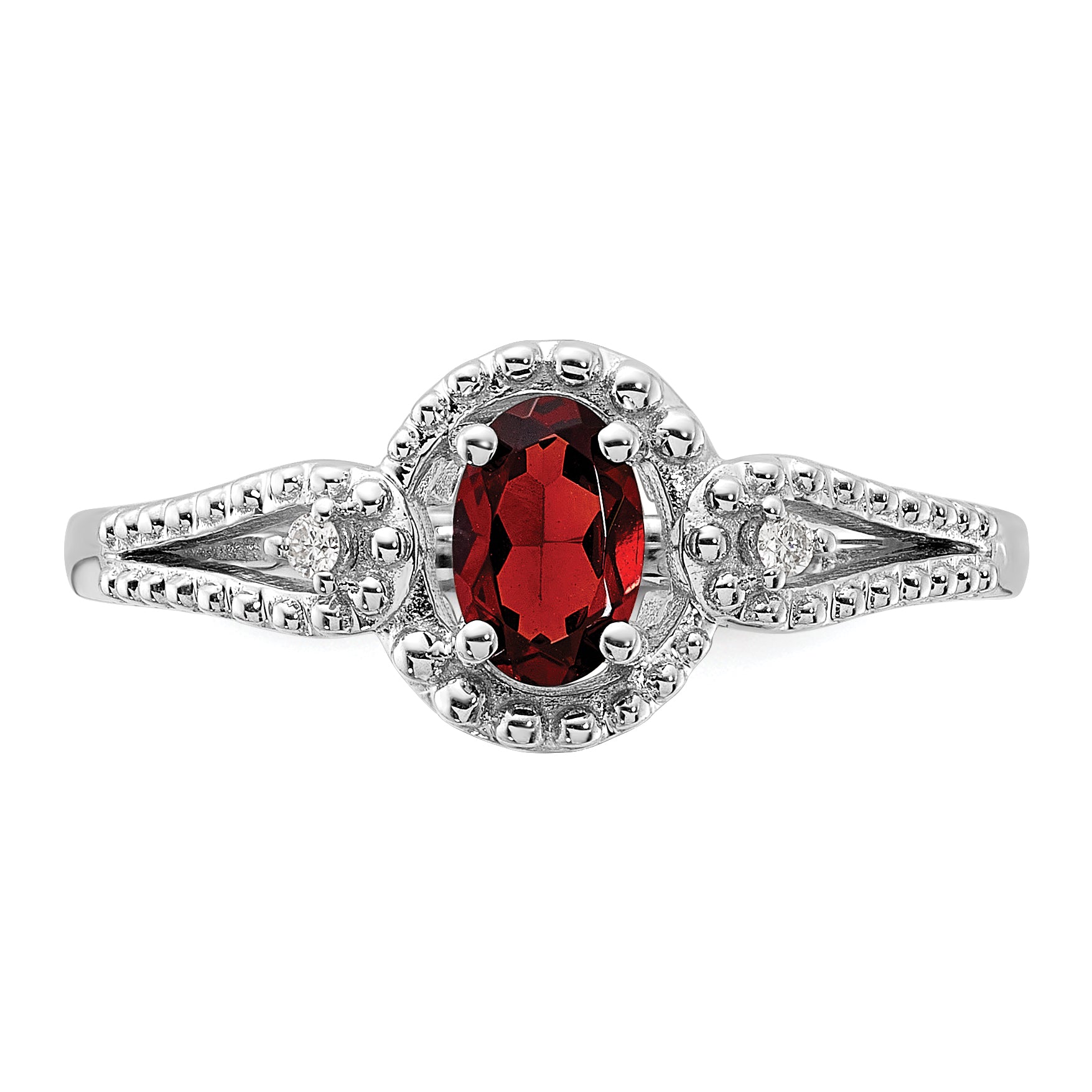 Sterling Silver Rhodium-Plated Garnet & Diam. Ring