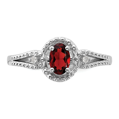 Sterling Silver Rhodium-Plated Garnet & Diam. Ring