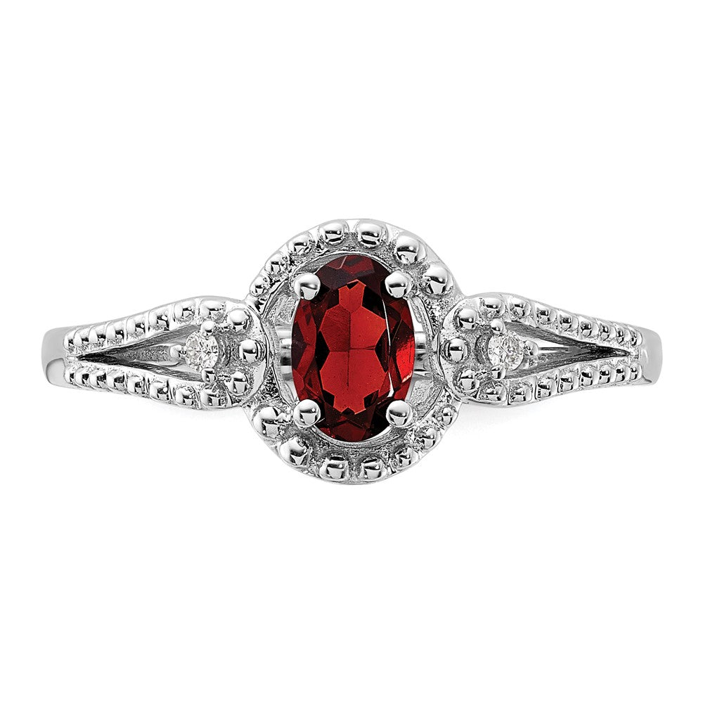 Sterling Silver Rhodium-Plated Garnet & Diam. Ring