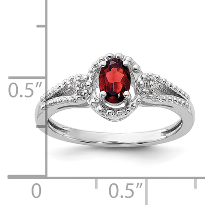 Sterling Silver Rhodium-Plated Garnet & Diam. Ring