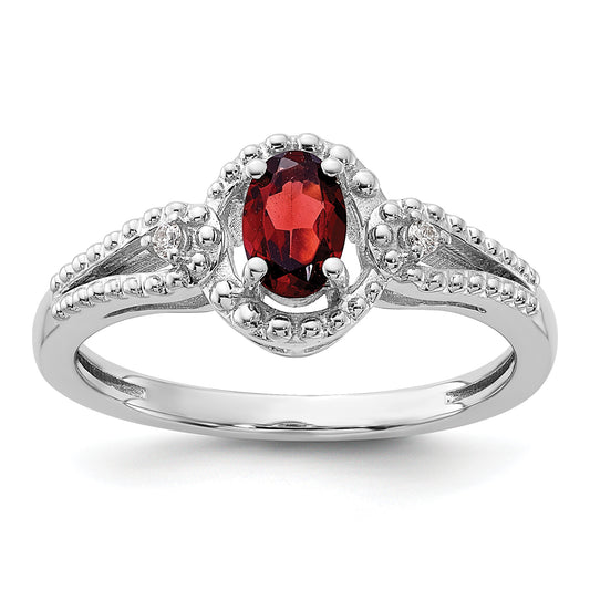 Sterling Silver Rhodium-Plated Garnet & Diam. Ring