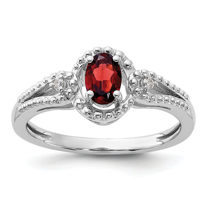 Sterling Silver Rhodium-Plated Garnet & Diam. Ring
