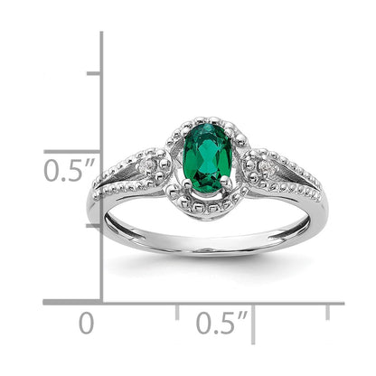 Sterling Silver Rhodium-Plated Created Emerald & Diam. Ring