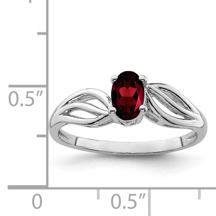 Sterling Silver Rhodium-Plated Garnet Ring
