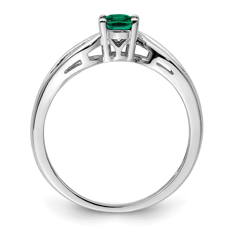 Sterling Silver Rhodium-Plated Created Emerald Ring