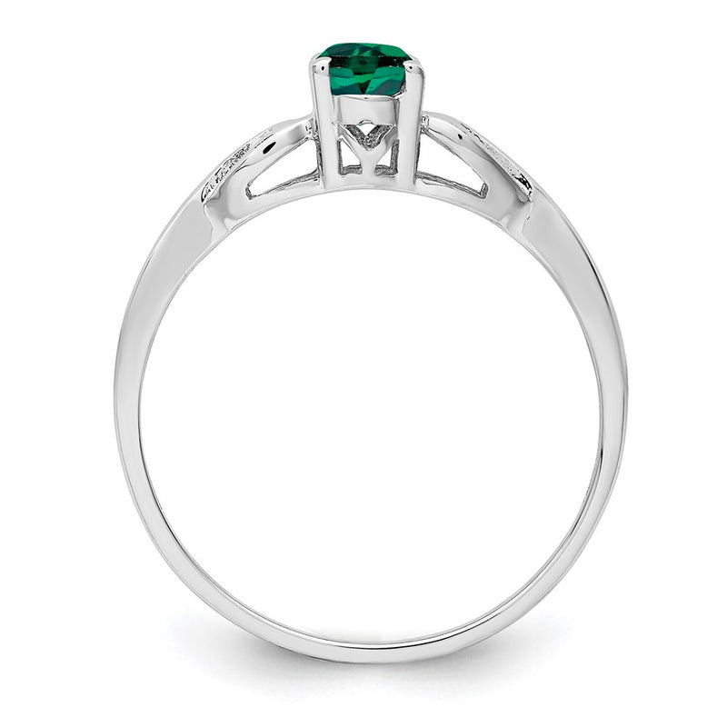 Sterling Silver Rhodium-Plated Created Emerald Ring