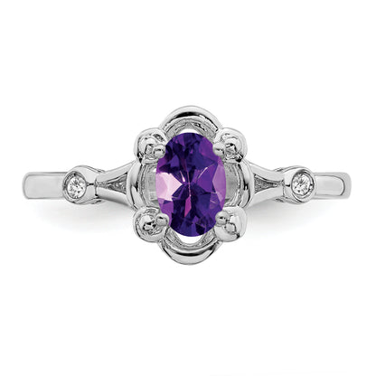 Sterling Silver Rhodium-Plated Amethyst & Diam. Ring