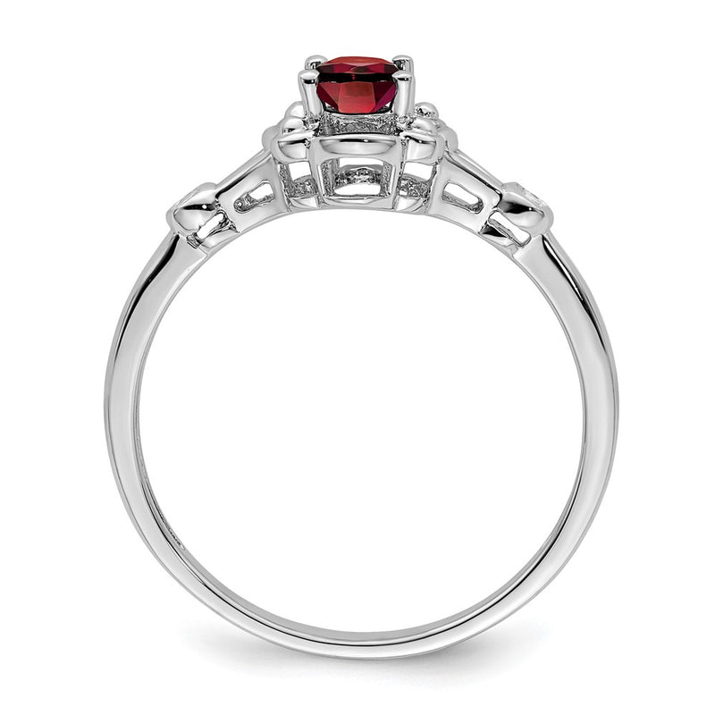 Sterling Silver Rhodium-Plated Garnet & Diam. Ring