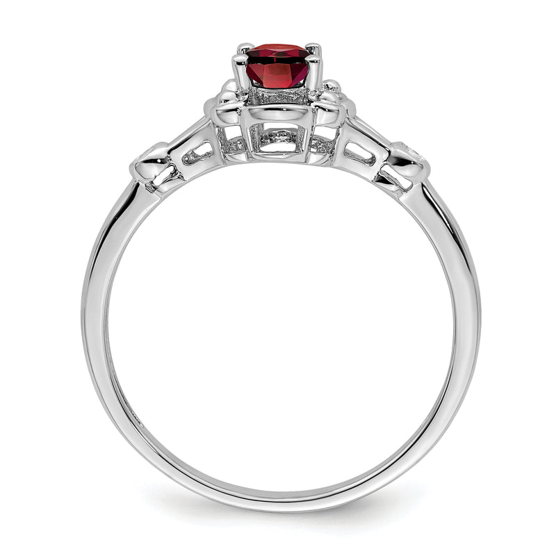 Sterling Silver Rhodium-Plated Garnet & Diam. Ring