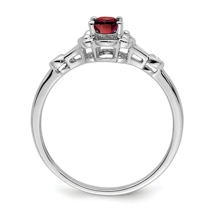 Sterling Silver Rhodium-Plated Garnet & Diam. Ring