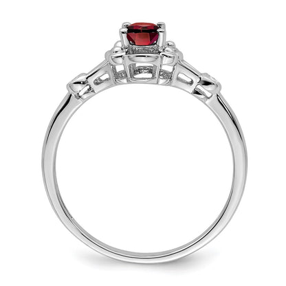Sterling Silver Rhodium-Plated Garnet & Diam. Ring