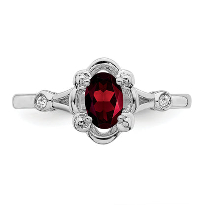 Sterling Silver Rhodium-Plated Garnet & Diam. Ring