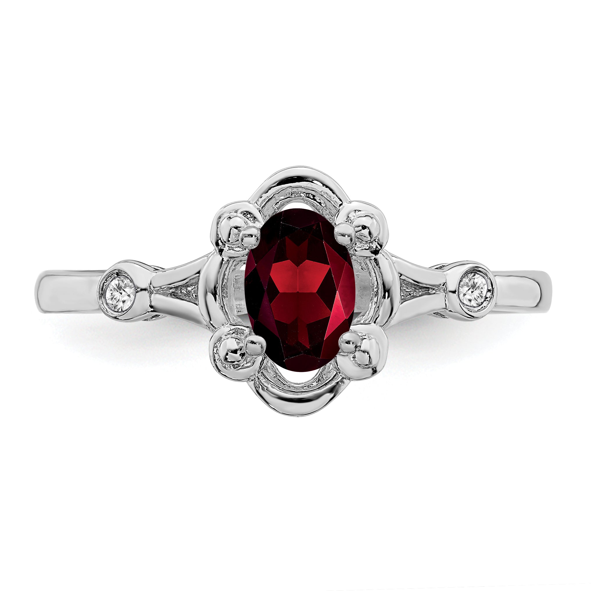 Sterling Silver Rhodium-Plated Garnet & Diam. Ring