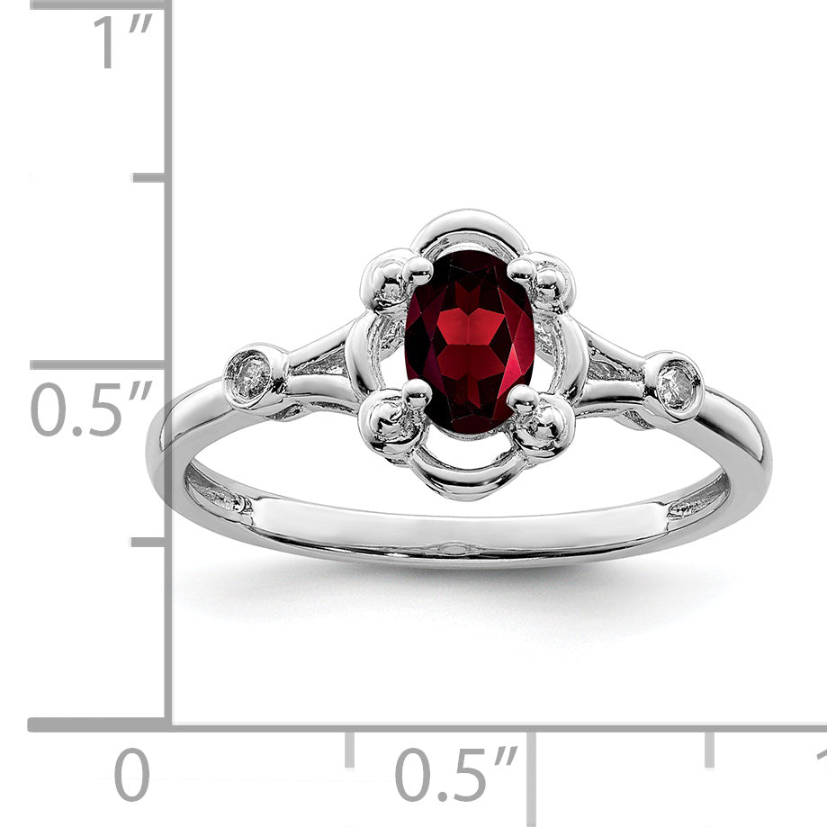 Sterling Silver Rhodium-Plated Garnet & Diam. Ring