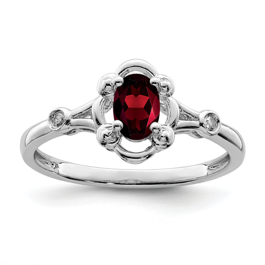 Sterling Silver Rhodium-Plated Garnet & Diam. Ring