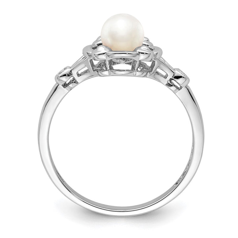 Sterling Silver Rhodium-Plated Fw Cultured Pearl & Diam. Ring