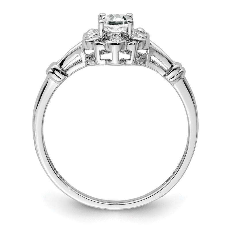 Sterling Silver Rhodium-Plated White Topaz & Diam. Ring