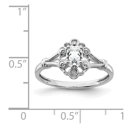 Sterling Silver Rhodium-Plated White Topaz & Diam. Ring