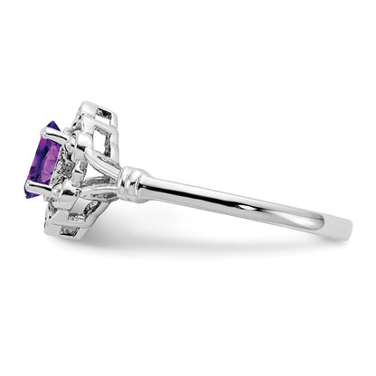 Sterling Silver Rhodium-Plated Amethyst & Diam. Ring