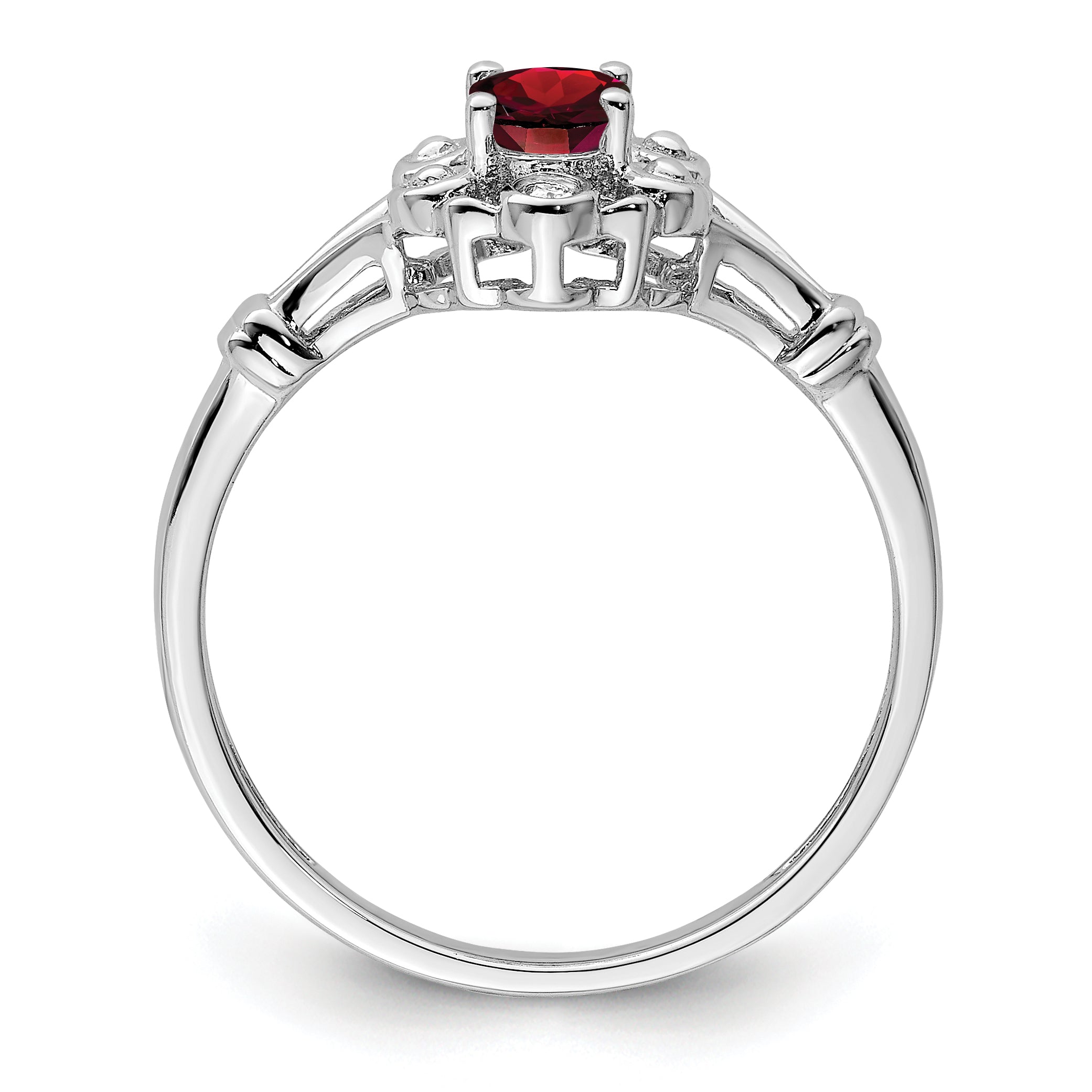 Sterling Silver Rhodium-Plated Garnet & Diam. Ring
