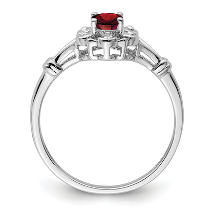 Sterling Silver Rhodium-Plated Garnet & Diam. Ring