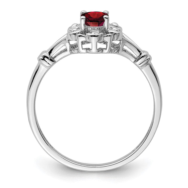 Sterling Silver Rhodium-Plated Garnet & Diam. Ring