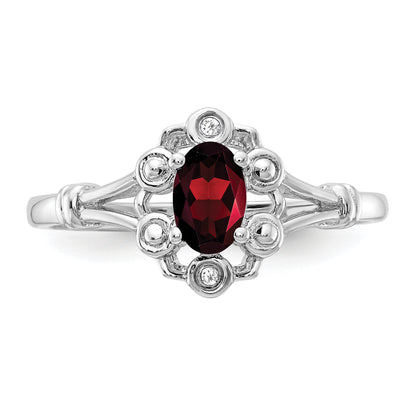 Sterling Silver Rhodium-Plated Garnet & Diam. Ring