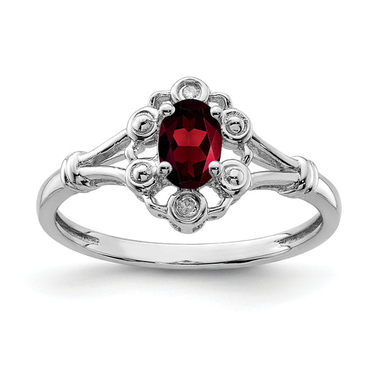 Sterling Silver Rhodium-Plated Garnet & Diam. Ring