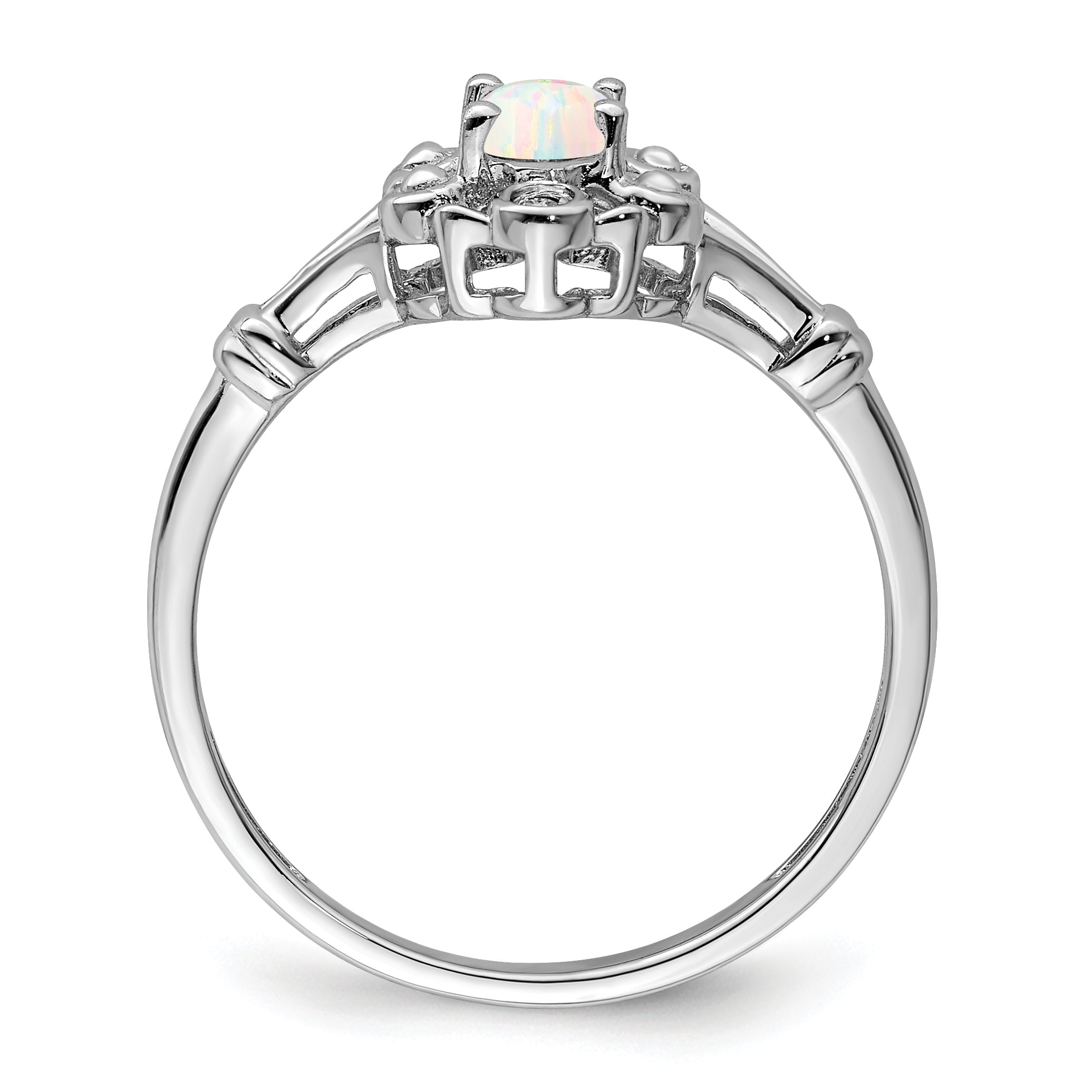 Sterling Silver Rhodium-Plated Created Opal & Diam. Ring