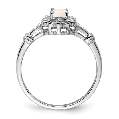 Sterling Silver Rhodium-Plated Created Opal & Diam. Ring