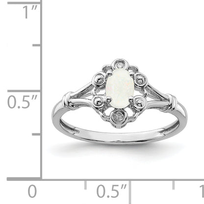 Sterling Silver Rhodium-Plated Created Opal & Diam. Ring