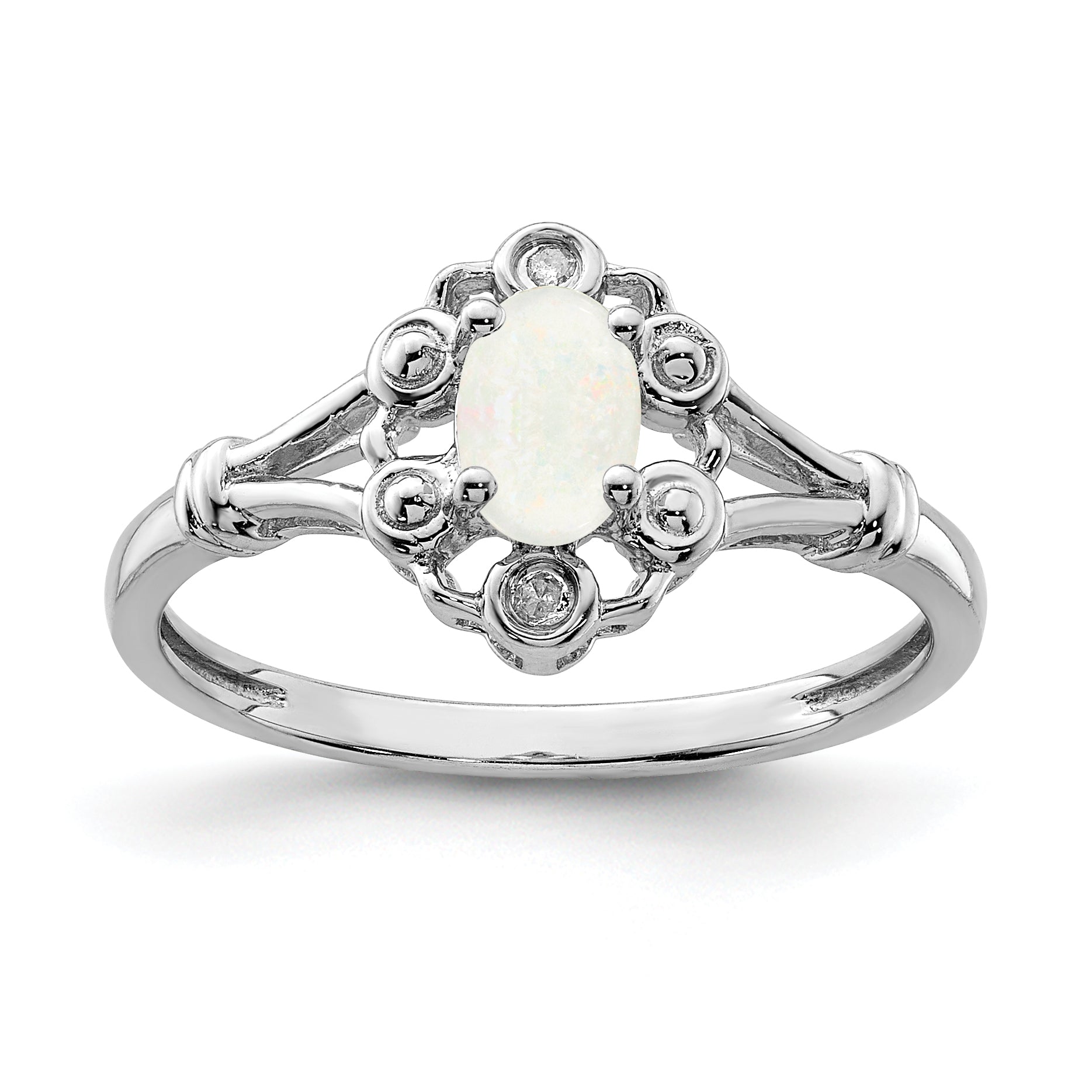 Sterling Silver Rhodium-Plated Created Opal & Diam. Ring