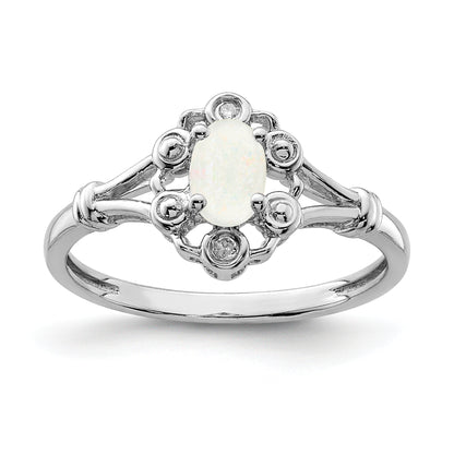 Sterling Silver Rhodium-Plated Created Opal & Diam. Ring