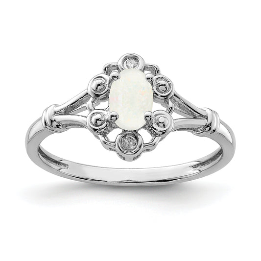 Sterling Silver Rhodium-Plated Created Opal & Diam. Ring