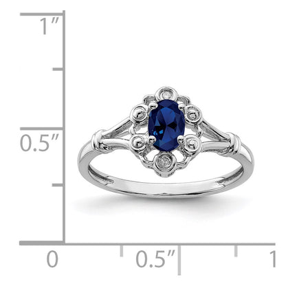 Sterling Silver Rhodium-Plated Created Sapphire & Diam. Ring