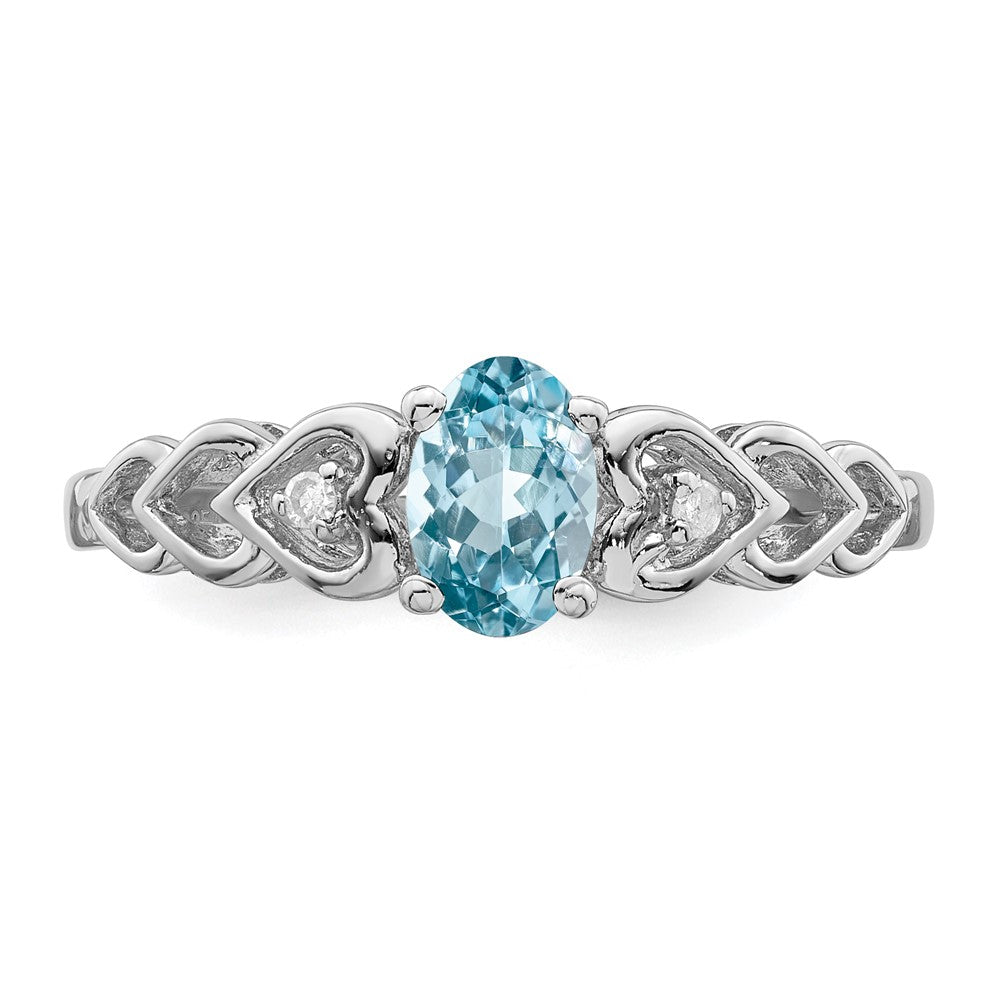Sterling Silver Rhodium-Plate Swiss Blue Topaz & Diam. Ring