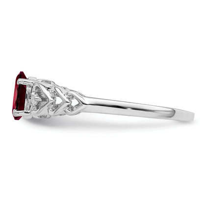 Sterling Silver Rhodium-Plated Garnet & Diam. Ring