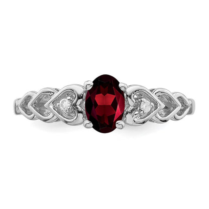 Sterling Silver Rhodium-Plated Garnet & Diam. Ring