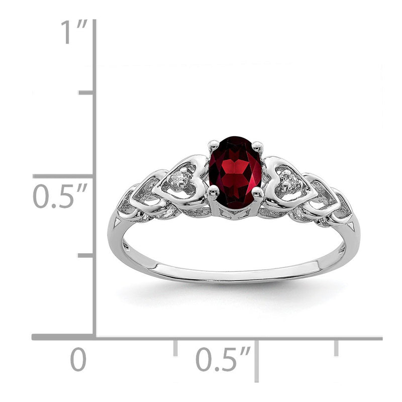 Sterling Silver Rhodium-Plated Garnet & Diam. Ring